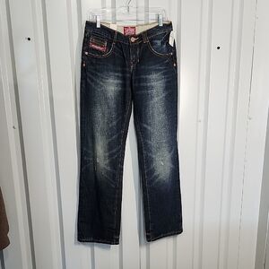 Super Dry Womens Dark Blue Denim Jeans Zipper Pockets  Straight Leg Size 27 x 32